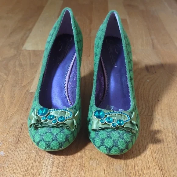 Poetic License Charm School Sz EU39.5 Green Polka Dot Heels - Picture 2 of 8